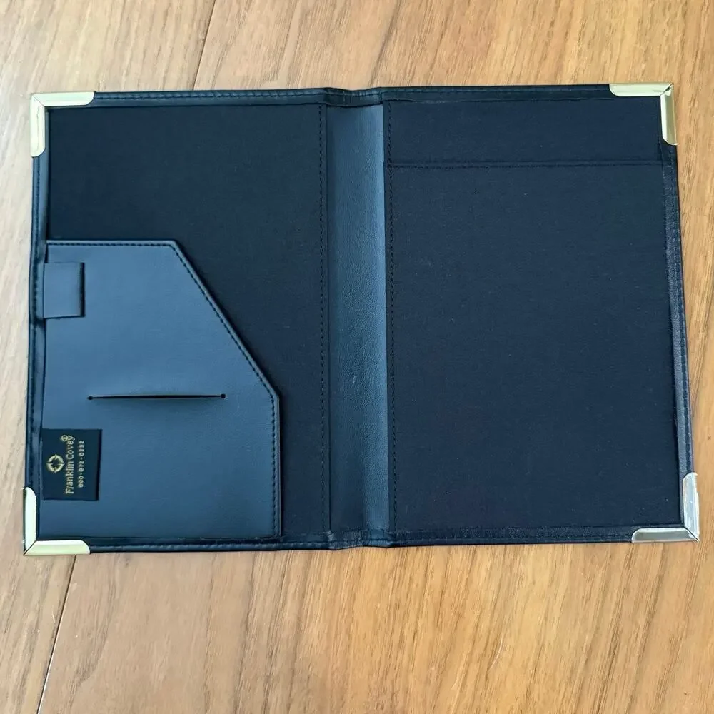 Vintage Franklin Covey Small Padfolio Brass Corners Black Planner 9 x 6.5 in